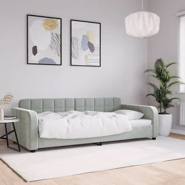 Berkfield Home Modern Velvet Day Bed in Light Grey, W/D/H: 90 x 190 cm