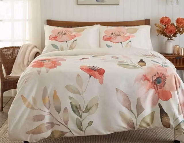 Deyongs Poppy Field Floral Printed Cotton Mako Satin Duvet Cover Set, Multicolour, W: 90 cm, H: 200 cm
