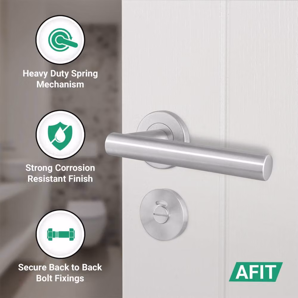 AFIT Silver Satin T-Bar Lever Rose Bathroom Door Handles with Lock and Hinge Kit, W/D/H: 15 x 15 x 6.4 cm – 2