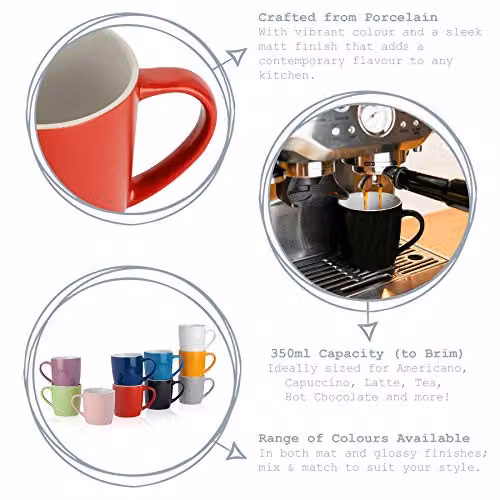 Argon Tableware Matte Grey and Yellow Ceramic Stoneware Coffee Mugs, 350ml, Pack of 6 – 1