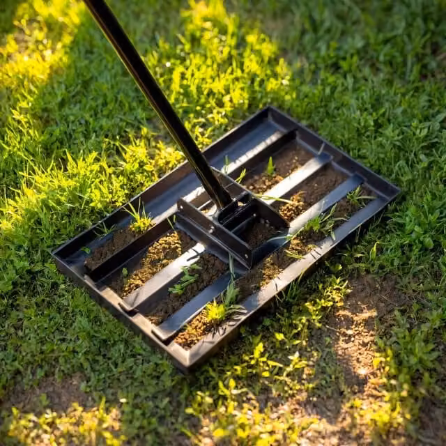 Pelle & Sol Stainless Steel Lawn Levelling Rake in Black and Silver, W: 43 cm, D: 25 cm