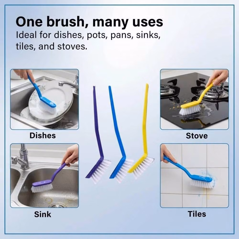 NESTLUNE 3-Piece Multicolour Washing Up Brushes with Non-Slip Grip and Built-in Scraper – 5
