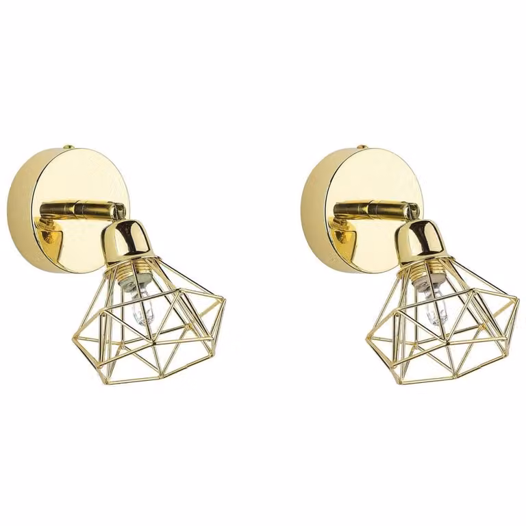 Wyld and Coco Set of 2 Gold Metal Adjustable Modern Cage Wall Lamps
