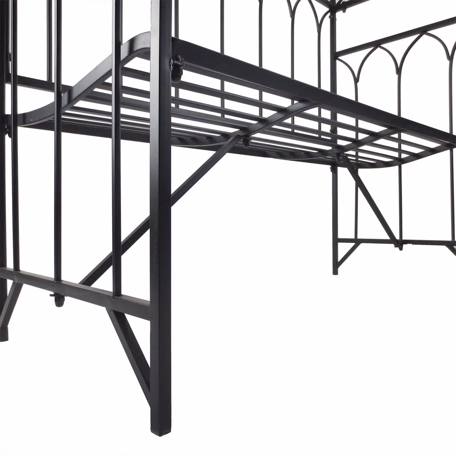 Outsunny Black Metal Garden Arch Bench and Rose Trellis Arbour with 2-Seater Chair, W: 115 cm, D: 50 cm, H: 203 cm – 6