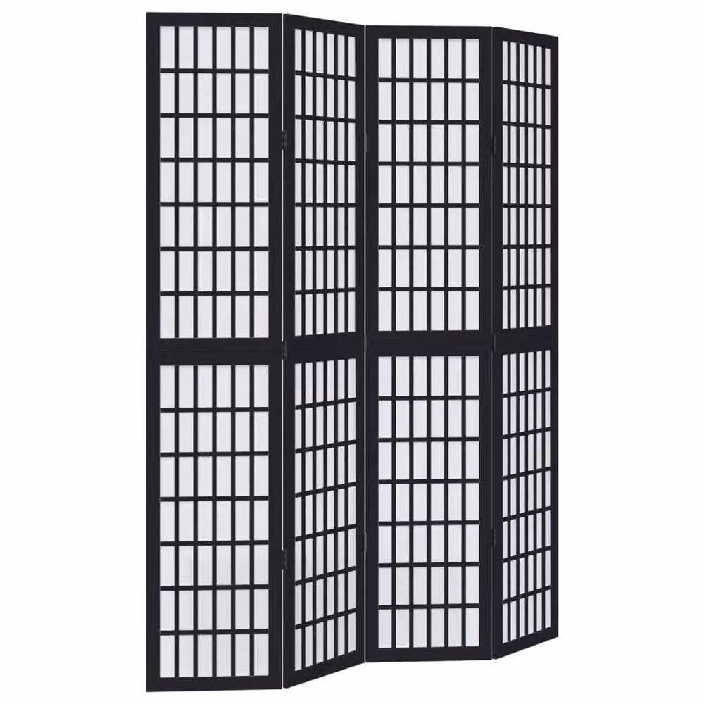 Berkfield Home 4-Panel Room Divider in Black Solid Paulownia Wood, H 200 cm x W 140 cm – 2