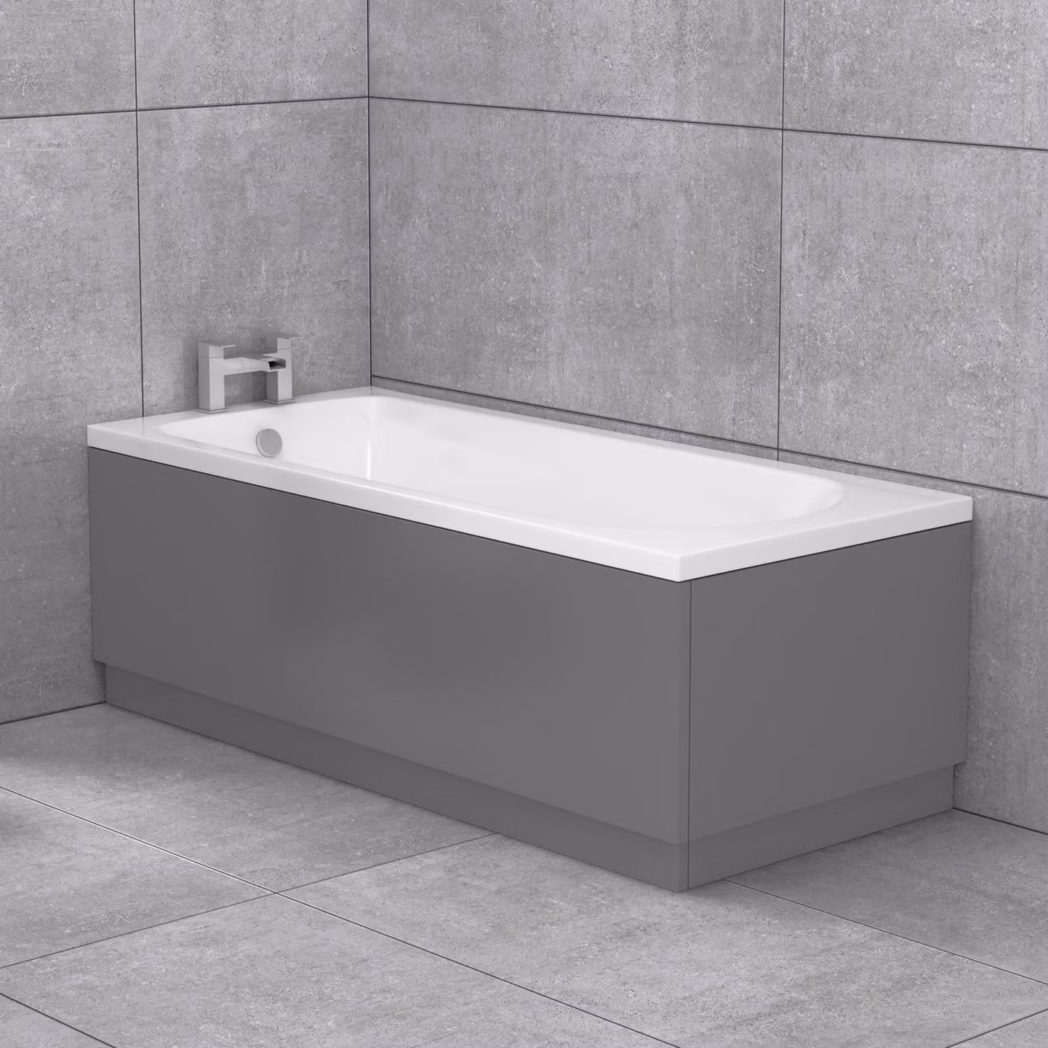 Royal Bathrooms Breeze Round Single Ended Acrylic Bath in White with Optional Indigo Grey Gloss MDF Panels