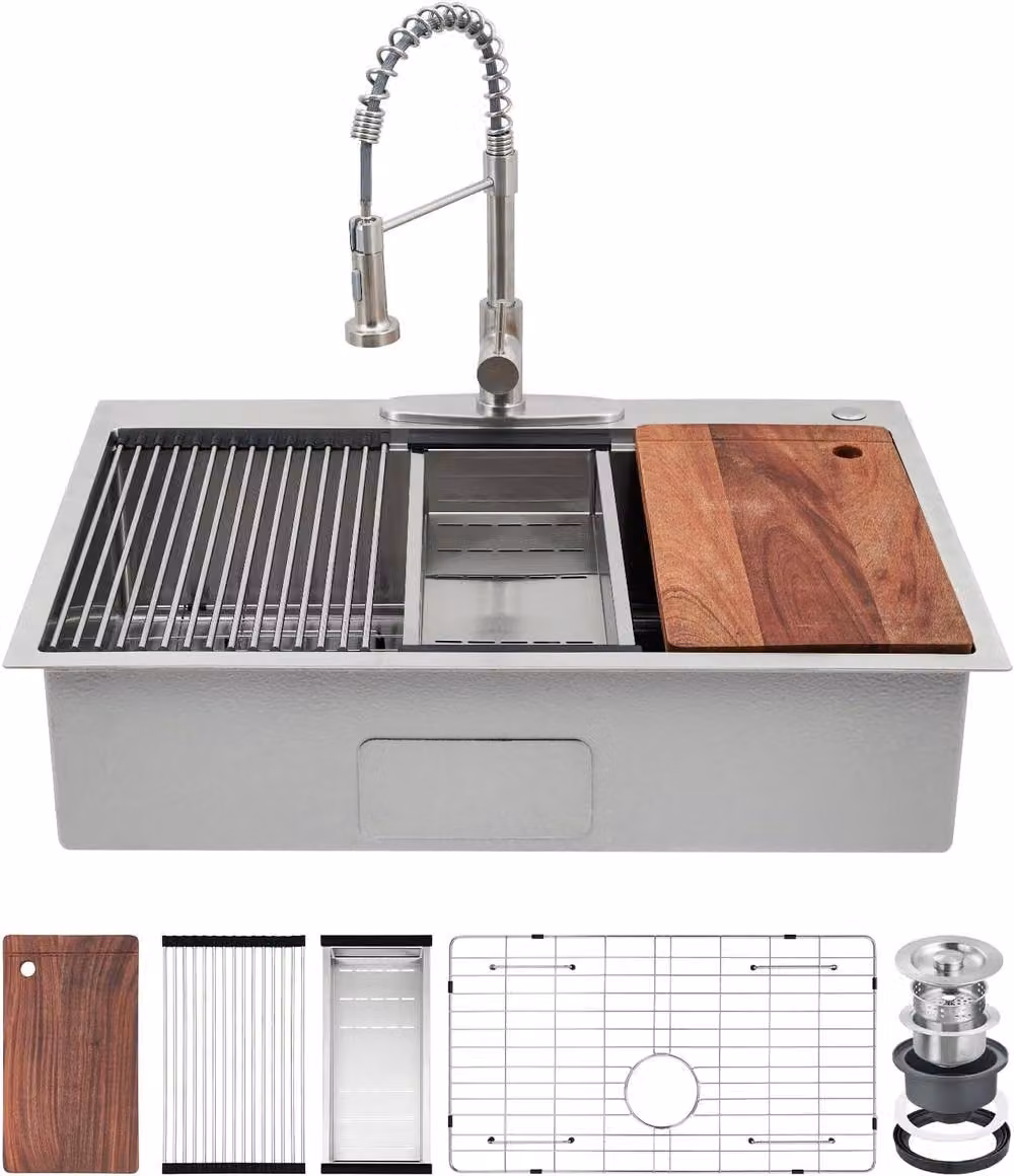 London Boutique Stainless Steel Inset Kitchen Sink in Silver with Drain Basket and Cutting Board – 2