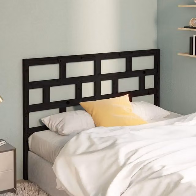 Berkfield Home Rustic Solid Wood Pine Bed Headboard in Black, W: 146 cm, D: 4 cm, H: 100 cm