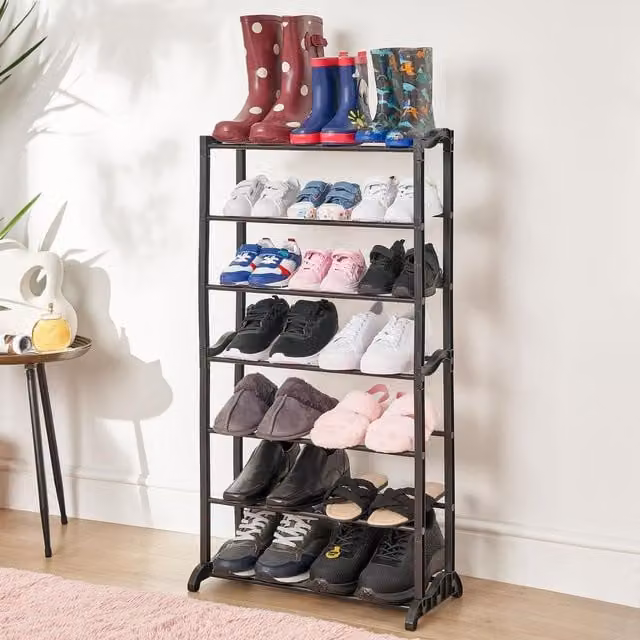 OHS Modern Matt Black Metal Freestanding Shoe Rack