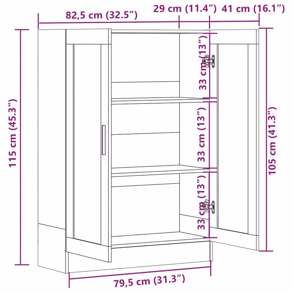 Berkfield Home Vitrine Cabinet in Smoked Oak Brown with Glass Doors, W/D/H: 82.5 x 30.5 x 115 cm – 4