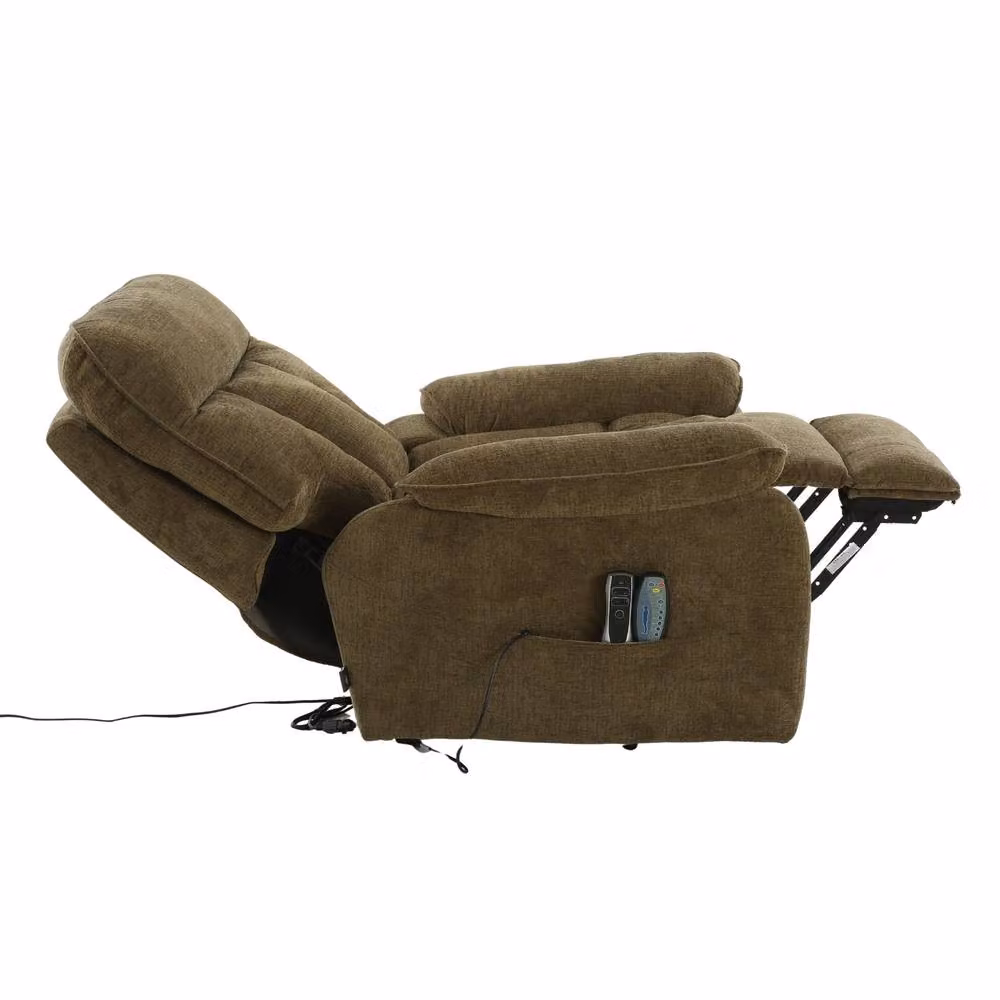 Beehive Furniture Devonshire Electric Rise and Recline Massage Chair in Brown Fabric with Powered Lift Assist and Solid Wood Frame – 3