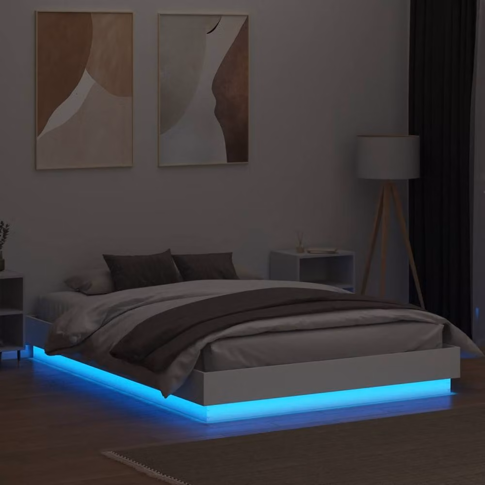 Berkfield Home Modern White Bed Frame with LED Under-Bed Lighting and USB Charging Port, W/D/H: 160 x 200 cm – 2