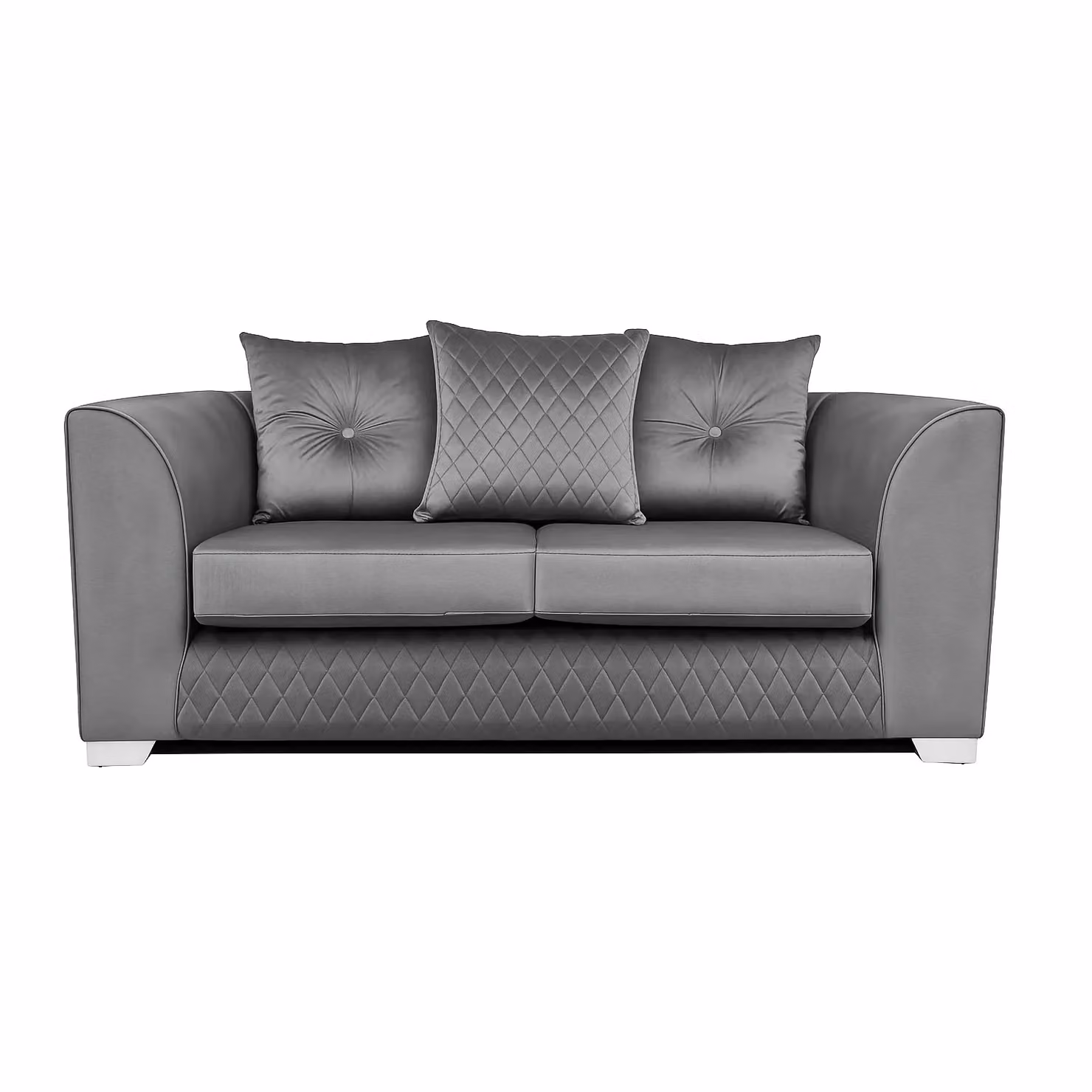 Furnishings For Less UK Victoria 2 Seater Sofa in Grey Soft Plush Velvet Fabric with Scatter Back – 2