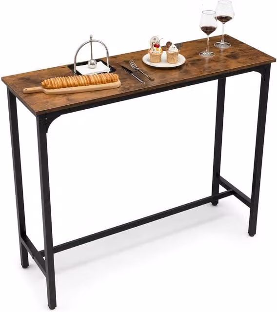 Costway Brown Industrial Bar Table with Footrest and Steel Frame, Width: 120 cm