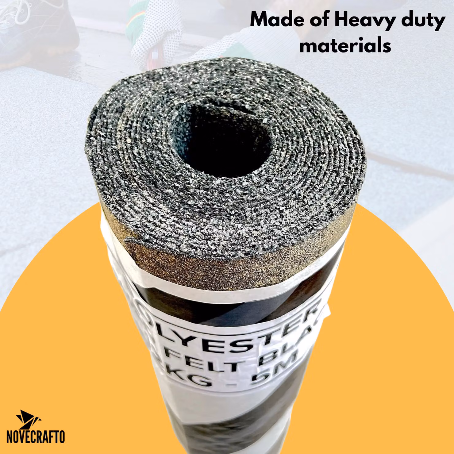 Novecrafto Heavy-Duty Black Polyester Shed Roofing Felt, 2 Rolls (W: 1 m x L: 5 m) – 6