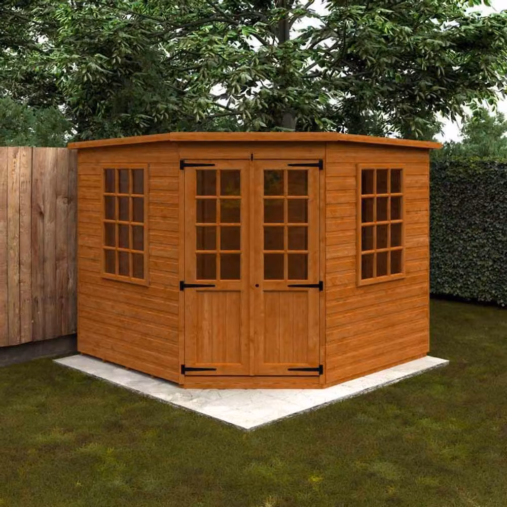 Buttercup Farm Pentagon Cornerhouse 12mm Wooden Shed in Burnt Orange – 2