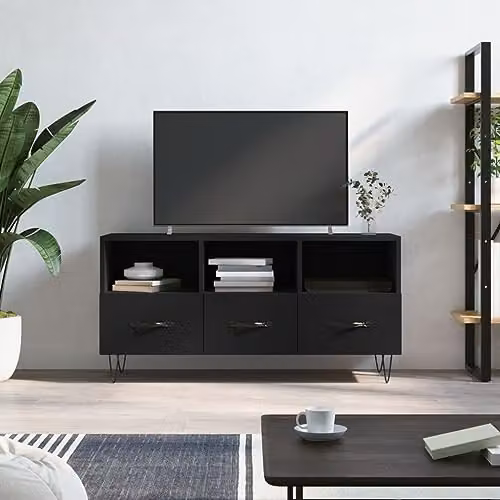 vidaXL Modern Black TV Cabinet in Matt MDF and Metal, W: 102 cm, D: 36 cm, H: 50 cm – 2