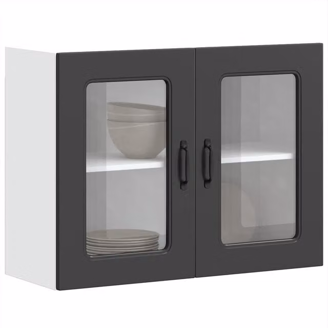 Berkfield Home Kalmar Black Wall Mounted Kitchen Cabinet with Glass Doors and Internal Shelves