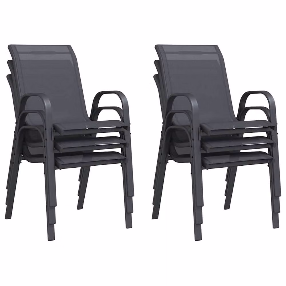 Berkfield Home Set of 6 Stackable Grey Garden Chairs with Textilene Fabric and Steel Frame – 5