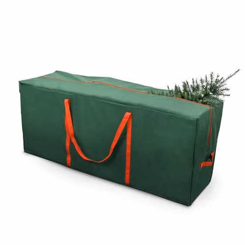 Keplin Christmas Tree and Wrapping Paper Storage Bag in Green, XL Foldable Heavy Duty Fabric Organizer with Handles – 1