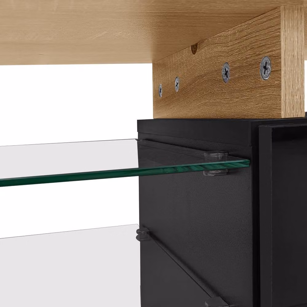 BTM Modern TV Stand with Integrated LED Lighting, Glass Shelves and MDF in Sand/Brown, W/D/H: 82.0 x 33.0 x 33.5 cm – 6