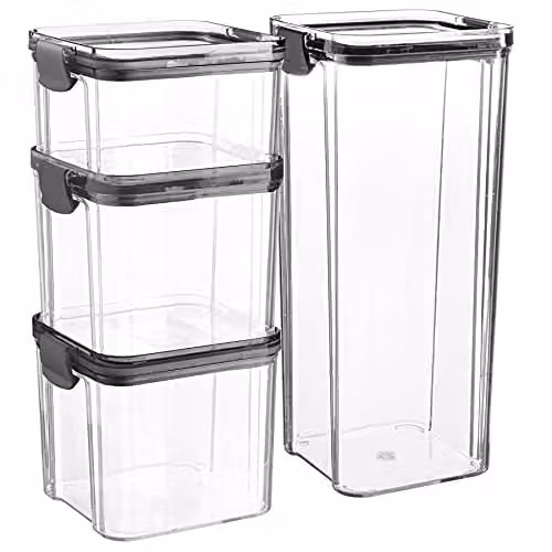 Argon Tableware 4 Piece Plastic Food Storage Container Set with Clip Lids in Black and Transparent