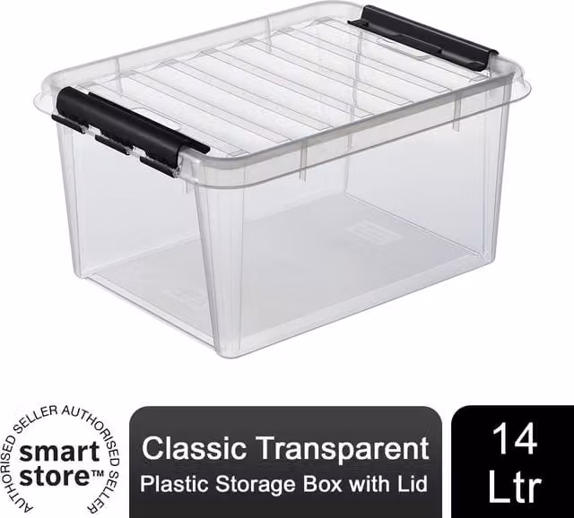 Smartstore Classic Transparent Plastic Storage Box with Lid, 14L, W: 30.0 cm, D: 30.0 cm, H: 18.0 cm