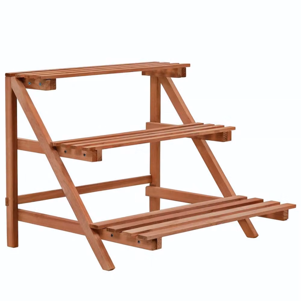 Berkfield Home 3-Tier Rustic Wood Plant Stand in Brown, W/D/H: 48 x 45 x 40 cm – 2
