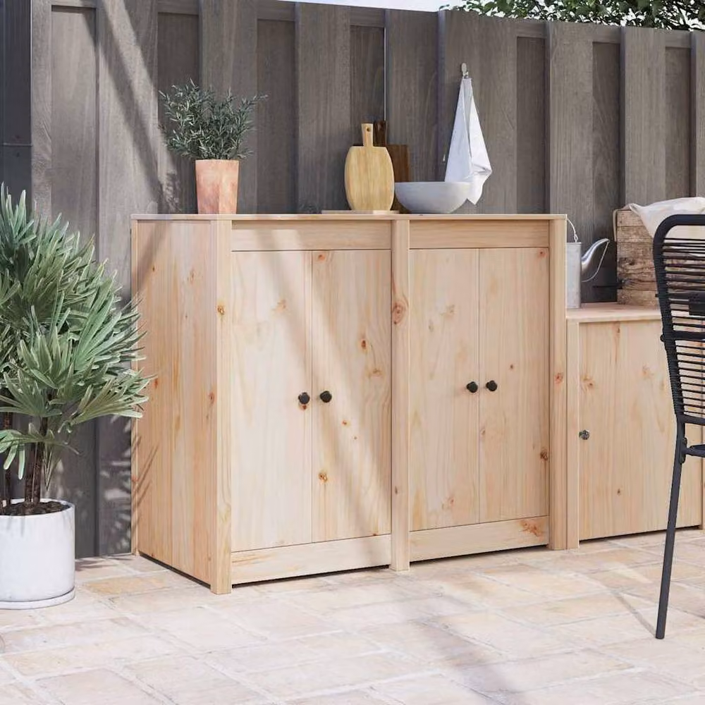 Berkfield Home Outdoor Kitchen Doors, 2 Pack, Solid Pine Wood in Beige, W/D/H: 50 x 9 x 82 cm – 2