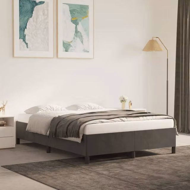 Berkfield Home Double Velvet Upholstered Bed Frame, Grey, W: 135 cm, L: 190 cm – 1