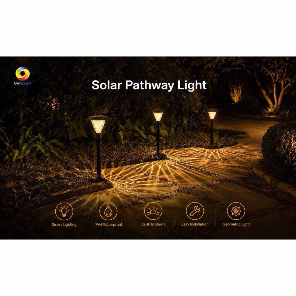 GWSOLAR Solar Garden Path Lights, Warm White, Black, Pack of 3 – 7