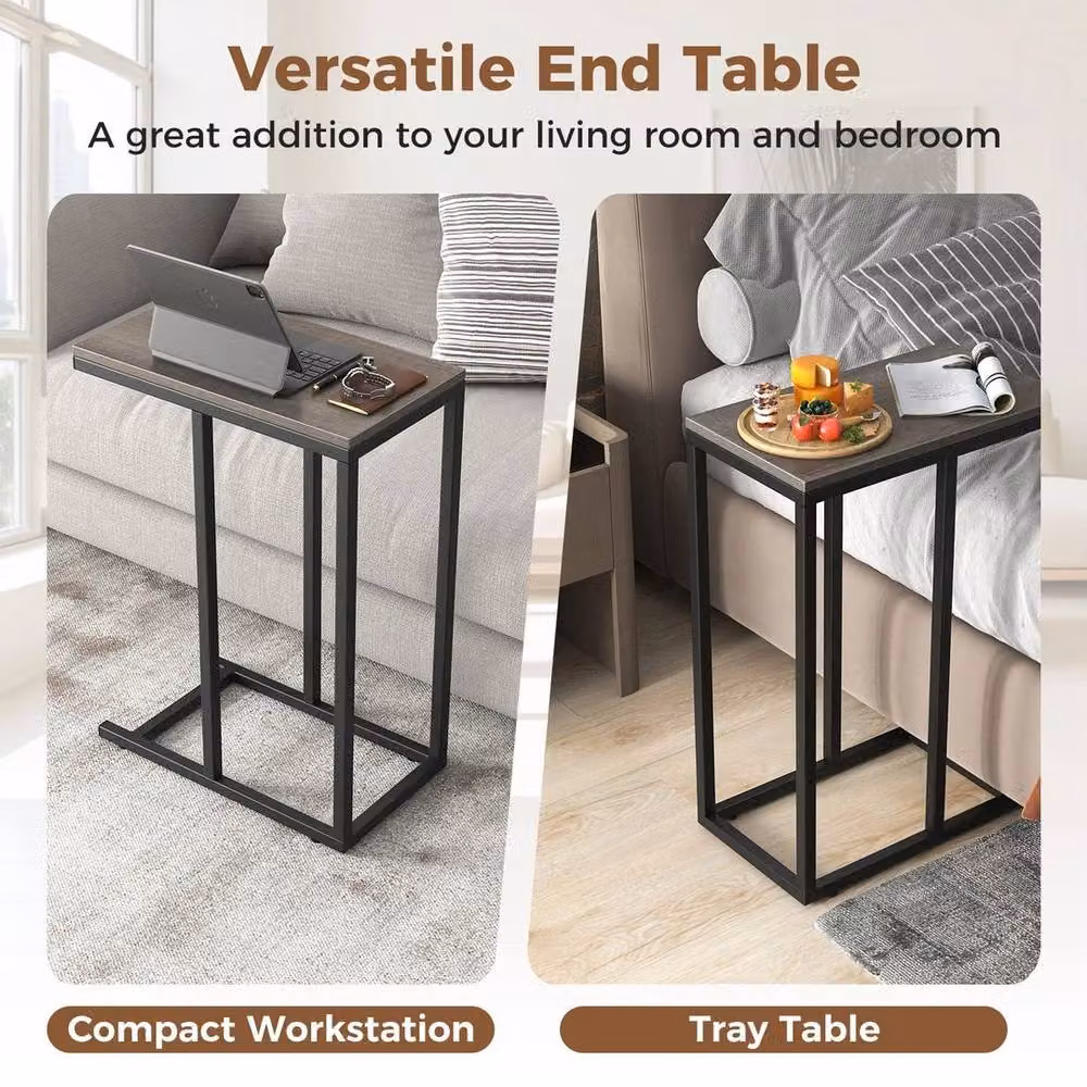 EONLION C-Shaped End Table in Walnut – 6
