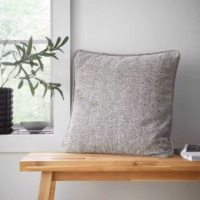 Catherine Lansfield Wilson Plain Chenille Filled Square Cushion, Grey, 45 x 45 cm