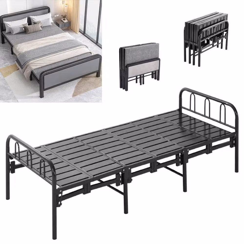 FORGEVIO Grey Metal Single Folding Bedframe, W/D/H: 70 x 140 cm – 3