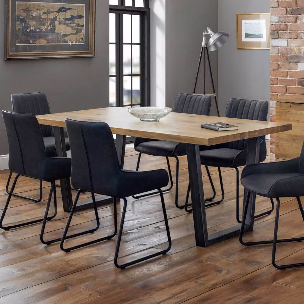 Cheshire Premium Huxford 180cm Oak and Metal Rectangular Dining Table in Brown and Multicolour – 2