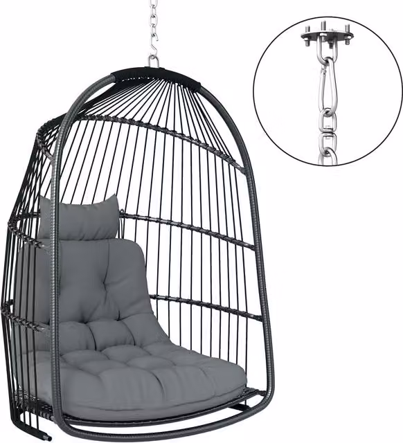 Outsunny Hanging Egg Swing Chair with Stand in Dark Grey