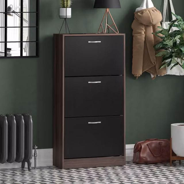 Vida Designs Modern 3 Drawer Shoe Cabinet in Walnut and Black
