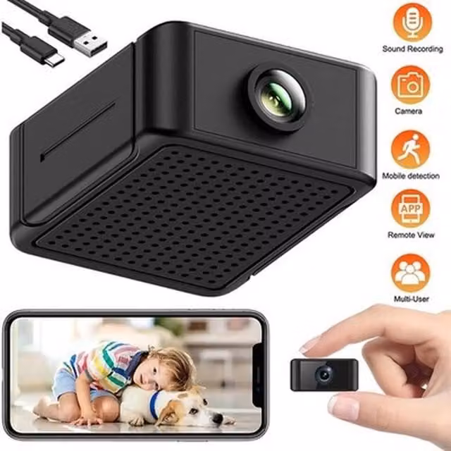 NESTLUNE 2.4GHz Mini Wi-Fi Security Camera with Infrared Night Vision in Black – 1