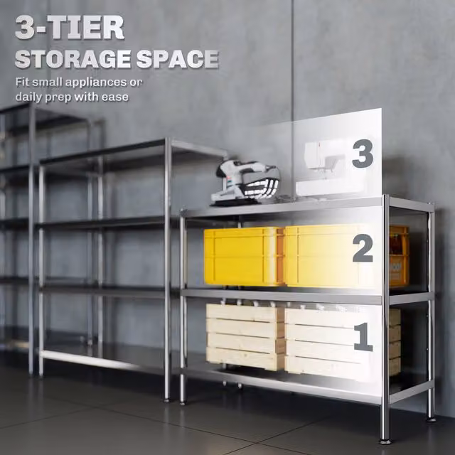 HOMCOM 3-Tier Stainless Steel Bakers Rack with Adjustable Shelves in Silver