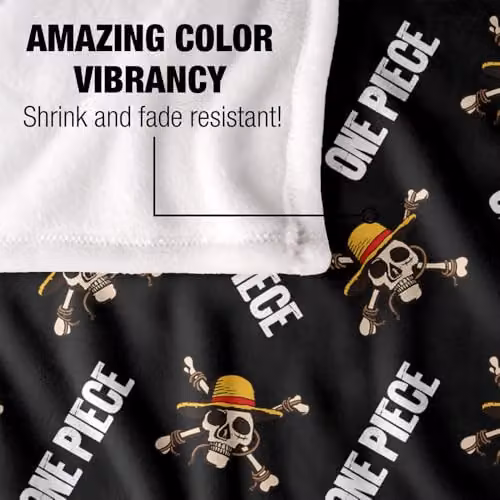 Netflix One Piece Jolly Roger Pattern Silky Touch Super Soft Fleece Throw Blanket, White and Multicolour, W/D/H: 152 x 127 cm – 6