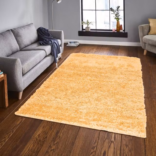 Roseley Modern Shaggy Rectangular Rug in Yellow, Width: 150 cm