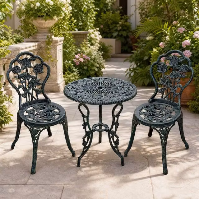 STILVORA 3-Piece Bistro Set with Aluminium Structure in Antique Green