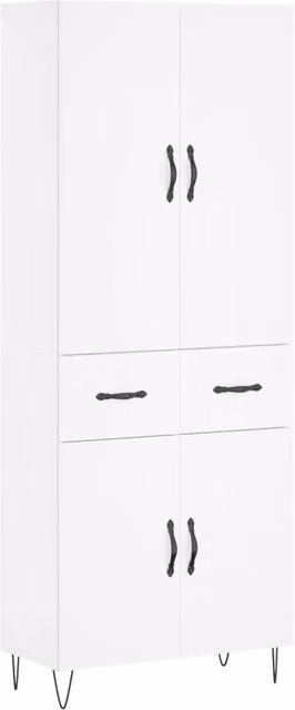 Berkfield Home Modern White Highboard with Hinged Doors and Internal Shelves, W/D/H: 69.5 x 34 x 180 cm
