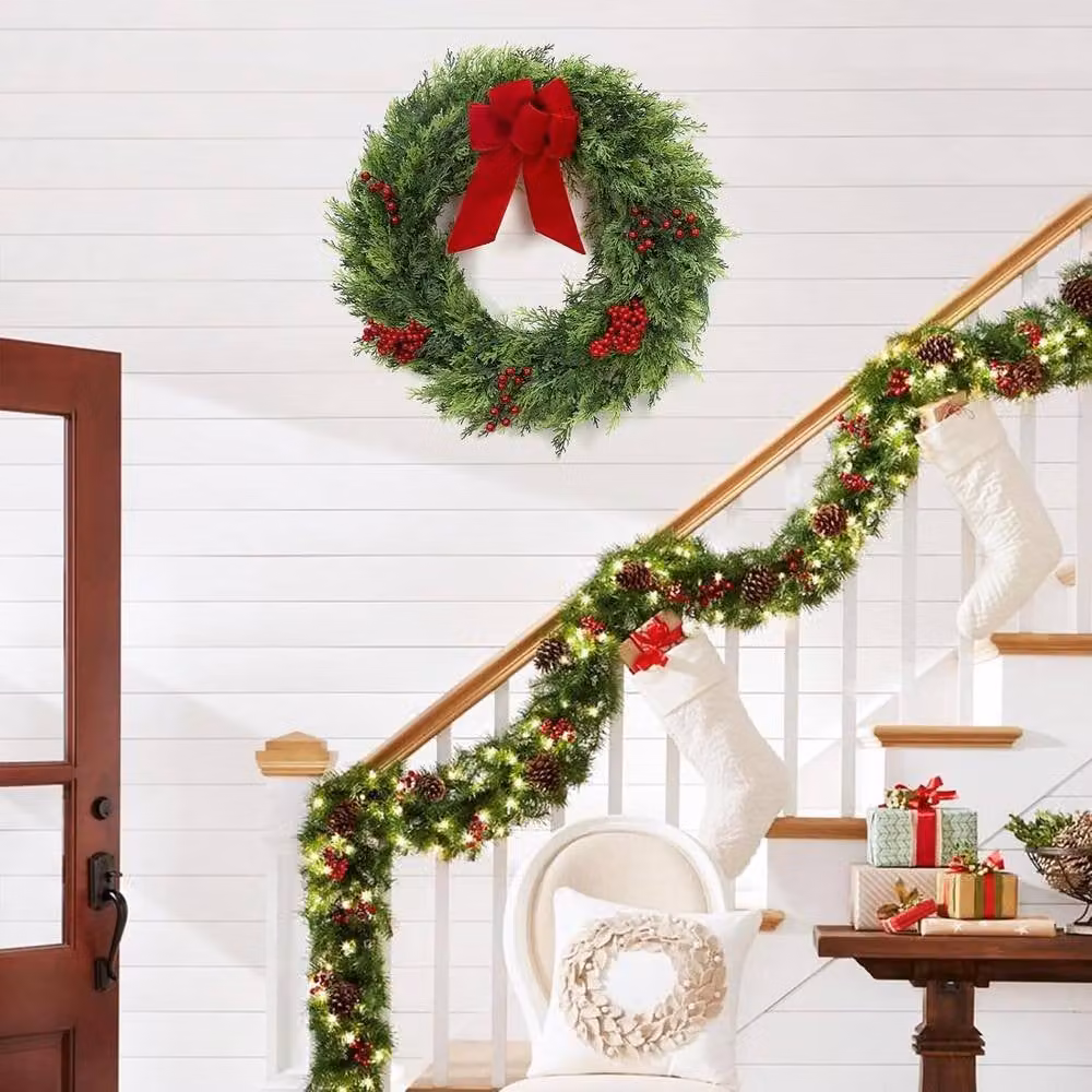 London Boutique Artificial Outdoor Christmas Wreath with Bow, Diameter: 60.96 cm – 4