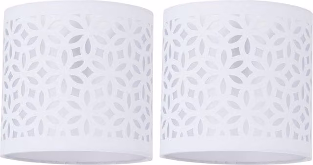 First Choice Lighting Set of 2 White Laser Cut Fabric Cylinder Table Lamp Shades, Diameter: 15.5 cm