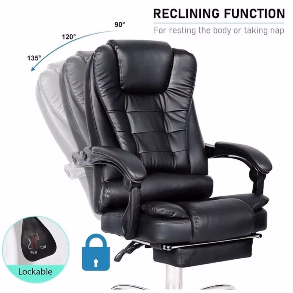 NESTLUNE 8-Point Massage Gaming and Office Chair in Black with Synthetic Leather and Armrests – 4