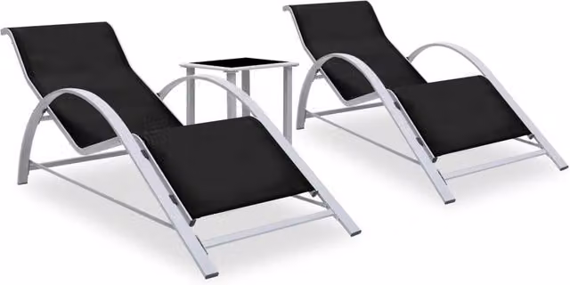 Berkfield Home 2-Piece Sun Lounger Set with Table in Matt Black Powder Coated Aluminium and Textilene Fabric – 1