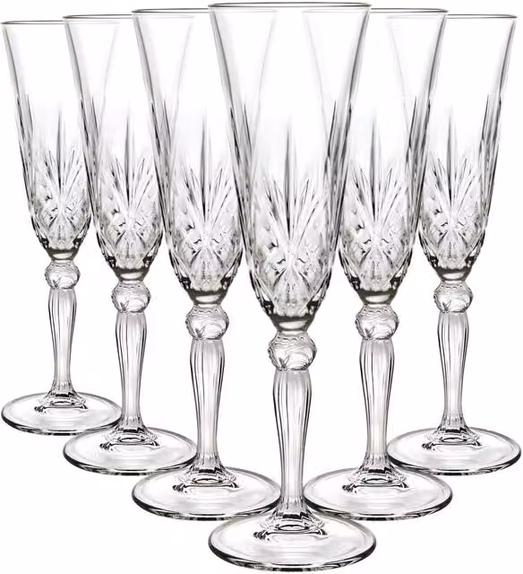 RCR Crystal Melodia Champagne Flutes, 160ml, Pack of 6, Transparent – 1