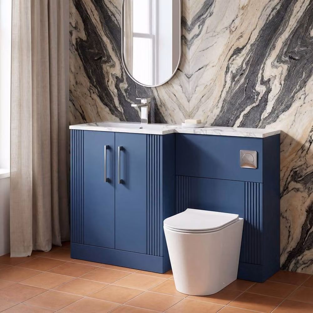 Balterley Belvide 2 Door Vanity WC Unit and Carrera Basin in Blue, W: 110 cm – 2