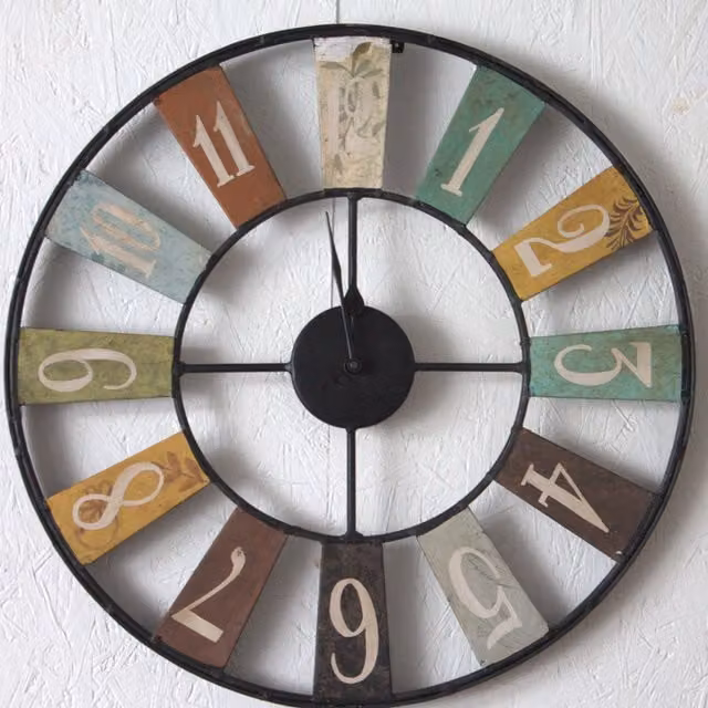IH Design Abstract Industrial Round Analog Metal Wall Clock in Brown and Multicolour